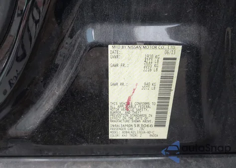 2013 Nissan Altima 2.5 Sl from USA, damaged, VIN 1N4AL3AP6DN583066